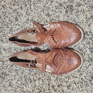 Leather Woven Tooled Huarache Sandals Made in Mexico